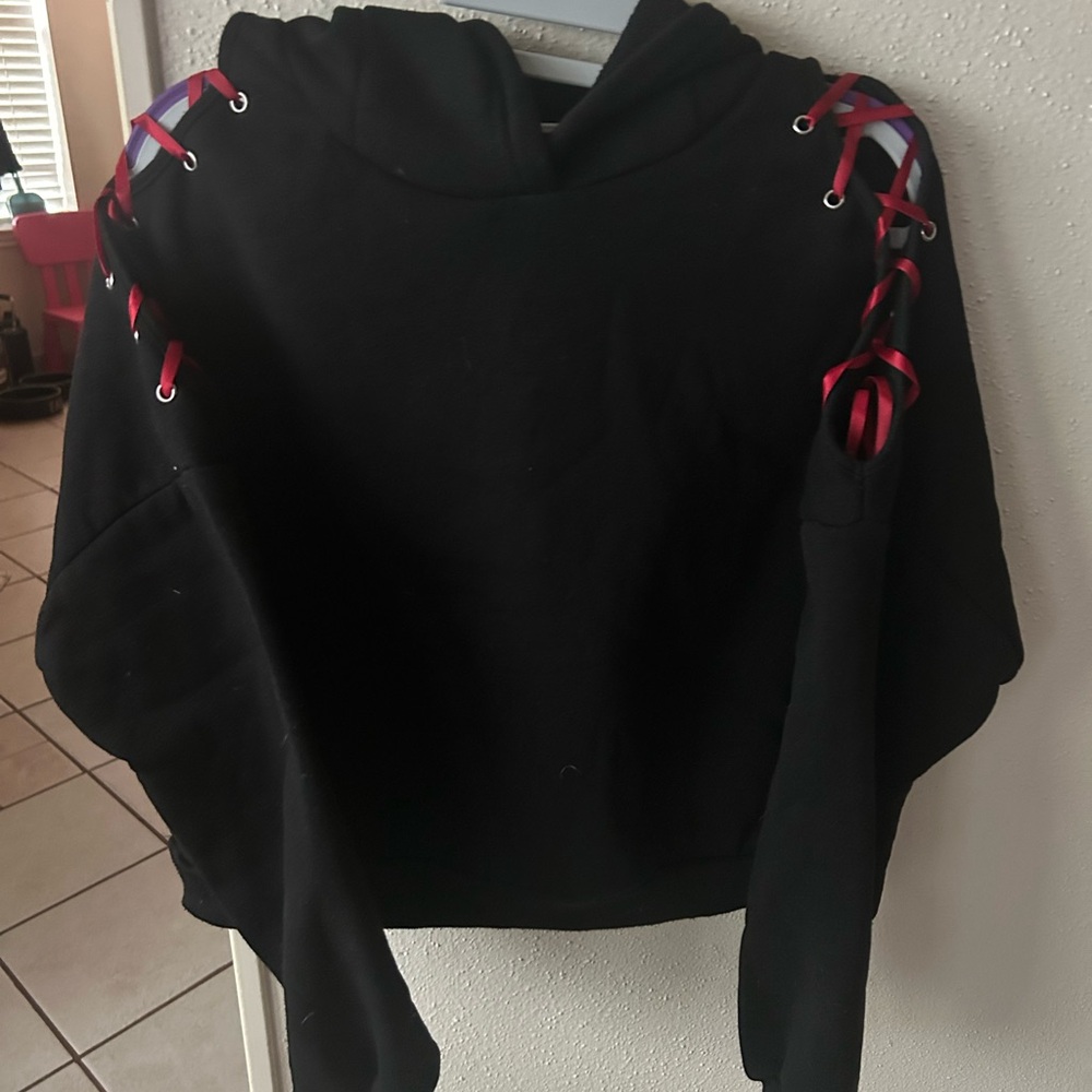 Black Hoodie with Ribbon Details